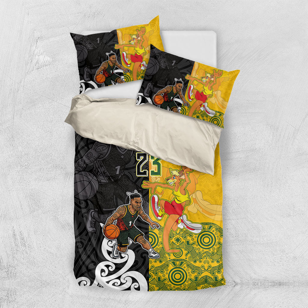 Aotearoa New Zealand And Australia Basketball Custom Bedding Set Maori Tribal Tattoo And Aboriginal Dot Art Heritage