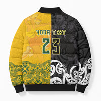 Aotearoa New Zealand And Australia Basketball Custom Bomber Puffer Jacket Maori Tribal Tattoo And Aboriginal Dot Art Heritage LT03 - Polynesian Pride