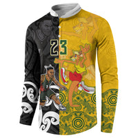 Aotearoa New Zealand And Australia Basketball Custom Button Sweatshirt Maori Tribal Tattoo And Aboriginal Dot Art Heritage