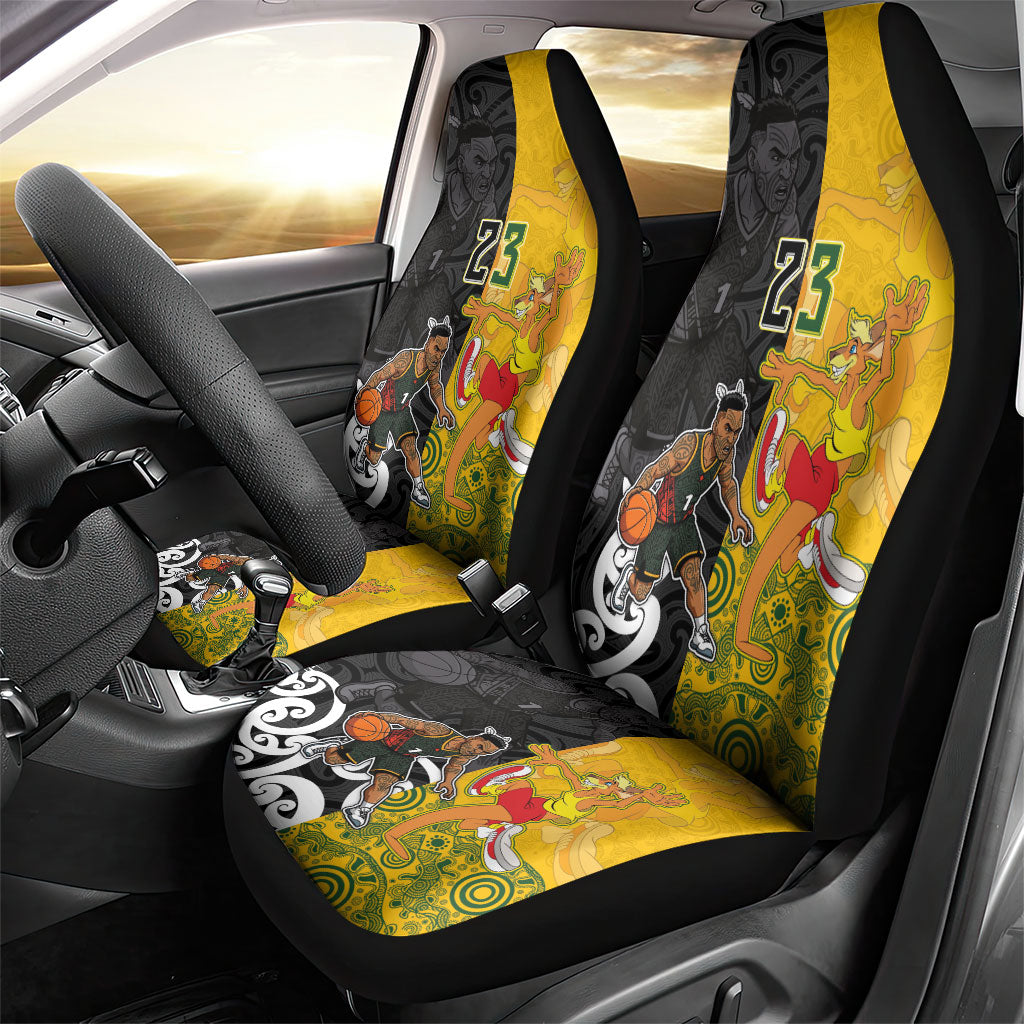 Aotearoa New Zealand And Australia Basketball Custom Car Seat Cover Maori Tribal Tattoo And Aboriginal Dot Art Heritage LT03 - Polynesian Pride