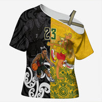 Aotearoa New Zealand And Australia Basketball Custom Cross Shoulder Shirt Maori Tribal Tattoo And Aboriginal Dot Art Heritage LT03 Female Multicolor - Polynesian Pride