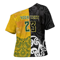 Aotearoa New Zealand And Australia Basketball Custom Cross Shoulder Shirt Maori Tribal Tattoo And Aboriginal Dot Art Heritage LT03 - Polynesian Pride