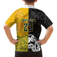 Aotearoa New Zealand And Australia Basketball Custom Family Matching Off The Shoulder Long Sleeve Dress and Hawaiian Shirt Maori Tribal Tattoo And Aboriginal Dot Art Heritage LT03 - Polynesian Pride