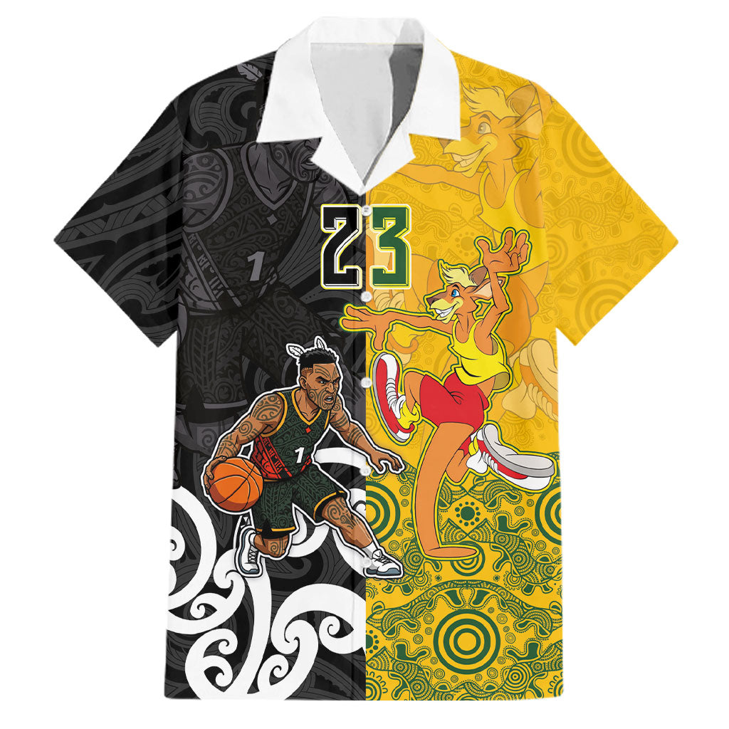 Aotearoa New Zealand And Australia Basketball Custom Family Matching Summer Maxi Dress and Hawaiian Shirt Maori Tribal Tattoo And Aboriginal Dot Art Heritage LT03 Dad's Shirt - Short Sleeve Multicolor - Polynesian Pride