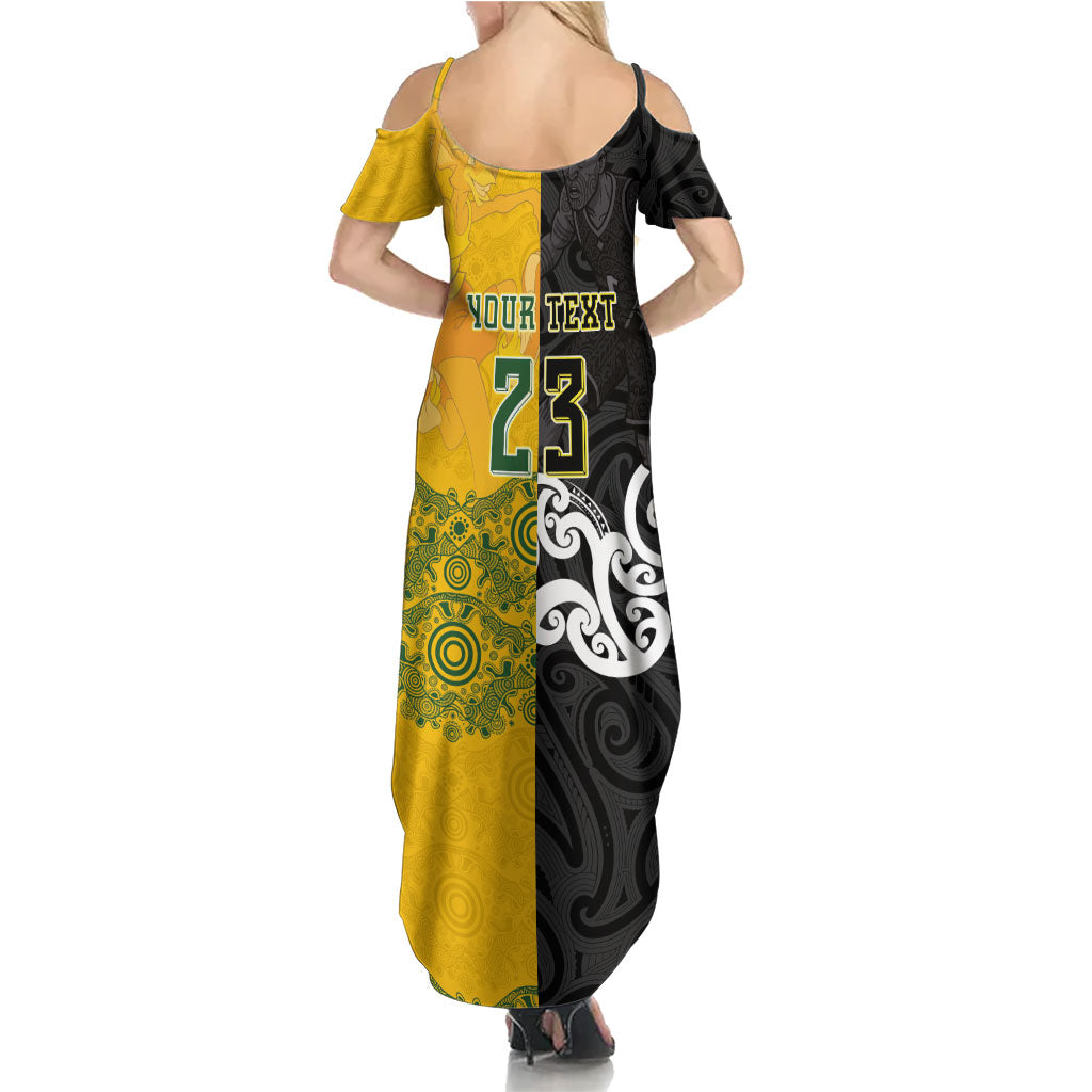 Aotearoa New Zealand And Australia Basketball Custom Family Matching Summer Maxi Dress and Hawaiian Shirt Maori Tribal Tattoo And Aboriginal Dot Art Heritage LT03 - Polynesian Pride