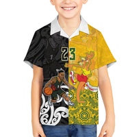Aotearoa New Zealand And Australia Basketball Custom Family Matching Summer Maxi Dress and Hawaiian Shirt Maori Tribal Tattoo And Aboriginal Dot Art Heritage LT03 Son's Shirt Multicolor - Polynesian Pride