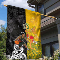 Aotearoa New Zealand And Australia Basketball Custom Garden Flag Maori Tribal Tattoo And Aboriginal Dot Art Heritage LT03 - Polynesian Pride