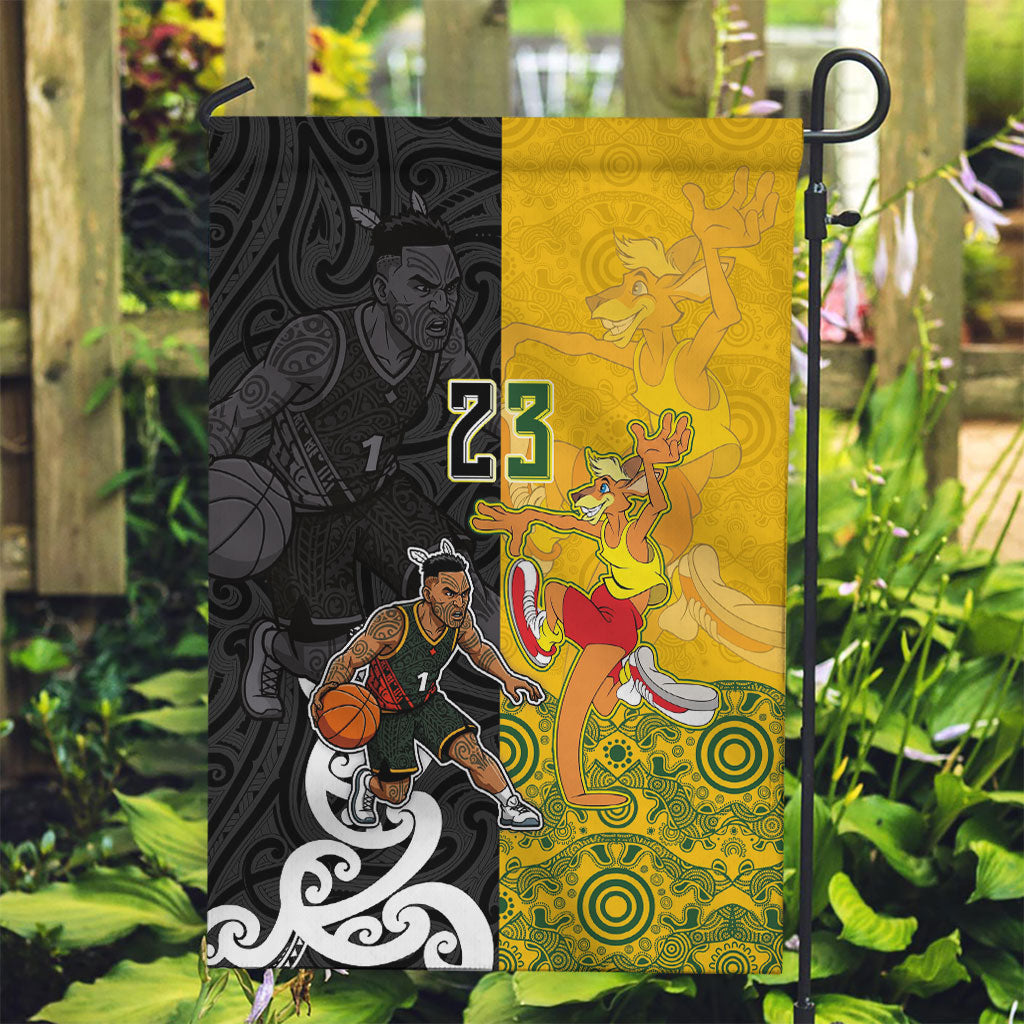 Aotearoa New Zealand And Australia Basketball Custom Garden Flag Maori Tribal Tattoo And Aboriginal Dot Art Heritage LT03 Garden Flag Multicolor - Polynesian Pride