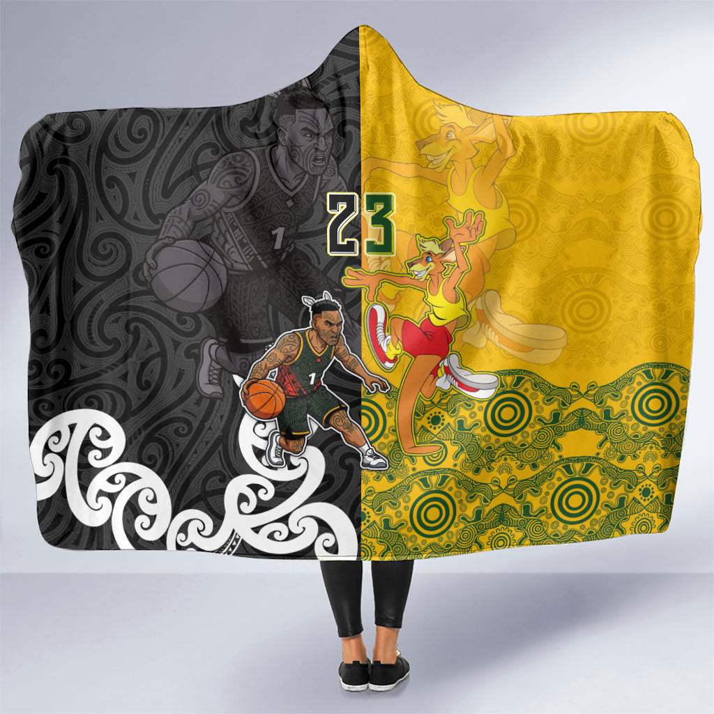 Aotearoa New Zealand And Australia Basketball Custom Hooded Blanket Maori Tribal Tattoo And Aboriginal Dot Art Heritage