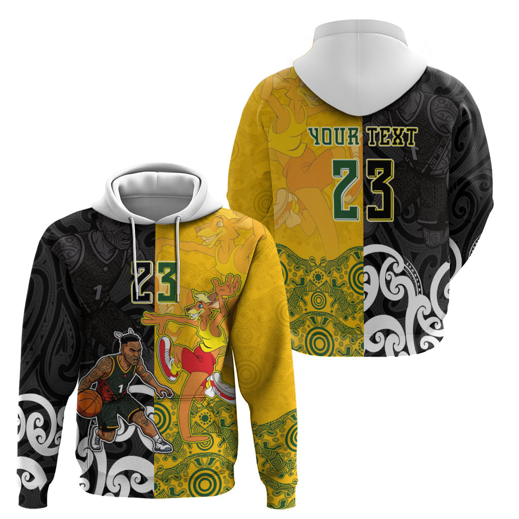 Aotearoa New Zealand And Australia Basketball Custom Hoodie Maori Tribal Tattoo And Aboriginal Dot Art Heritage LT03 - Polynesian Pride
