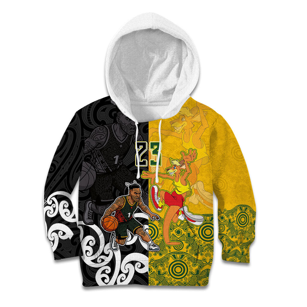 Aotearoa New Zealand And Australia Basketball Custom Kid Hoodie Maori Tribal Tattoo And Aboriginal Dot Art Heritage