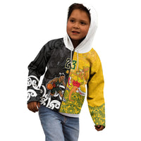 Aotearoa New Zealand And Australia Basketball Custom Kid Hoodie Maori Tribal Tattoo And Aboriginal Dot Art Heritage LT03 - Polynesian Pride