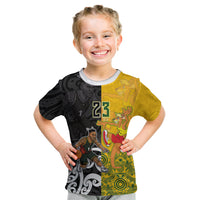Aotearoa New Zealand And Australia Basketball Custom Kid T Shirt Maori Tribal Tattoo And Aboriginal Dot Art Heritage LT03 Multicolor - Polynesian Pride
