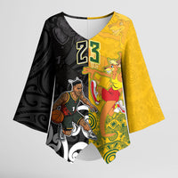 Aotearoa New Zealand And Australia Basketball Custom Kimono Sleeve Blouse Maori Tribal Tattoo And Aboriginal Dot Art Heritage LT03 Female Multicolor - Polynesian Pride