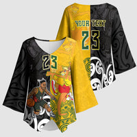 Aotearoa New Zealand And Australia Basketball Custom Kimono Sleeve Blouse Maori Tribal Tattoo And Aboriginal Dot Art Heritage LT03 - Polynesian Pride