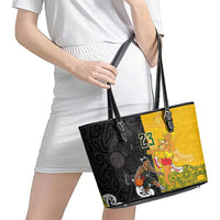 Aotearoa New Zealand And Australia Basketball Custom Leather Tote Bag Maori Tribal Tattoo And Aboriginal Dot Art Heritage LT03 - Polynesian Pride