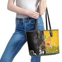 Aotearoa New Zealand And Australia Basketball Custom Leather Tote Bag Maori Tribal Tattoo And Aboriginal Dot Art Heritage LT03 - Polynesian Pride