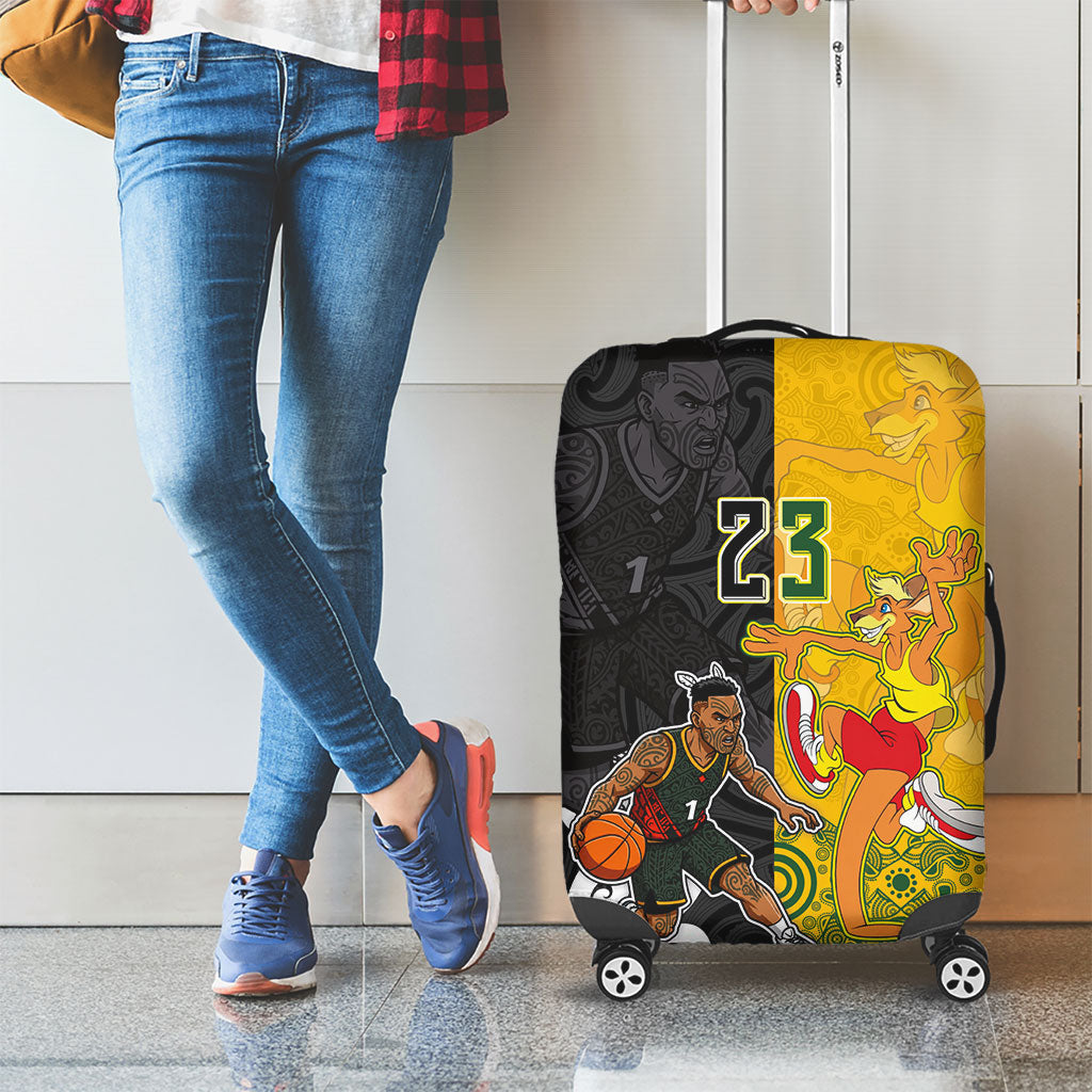 Aotearoa New Zealand And Australia Basketball Custom Luggage Cover Maori Tribal Tattoo And Aboriginal Dot Art Heritage LT03 - Polynesian Pride
