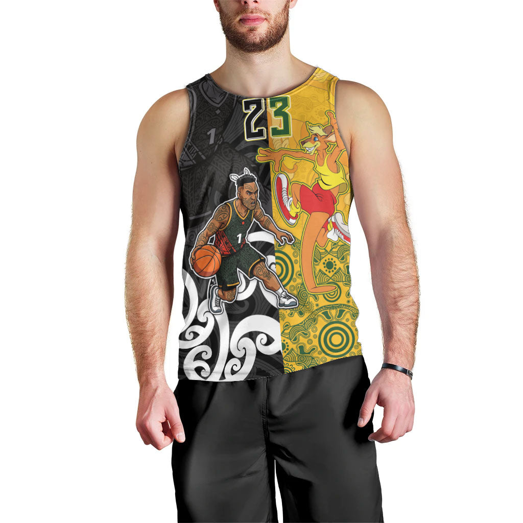 Aotearoa New Zealand And Australia Basketball Custom Men Tank Top Maori Tribal Tattoo And Aboriginal Dot Art Heritage LT03 - Polynesian Pride