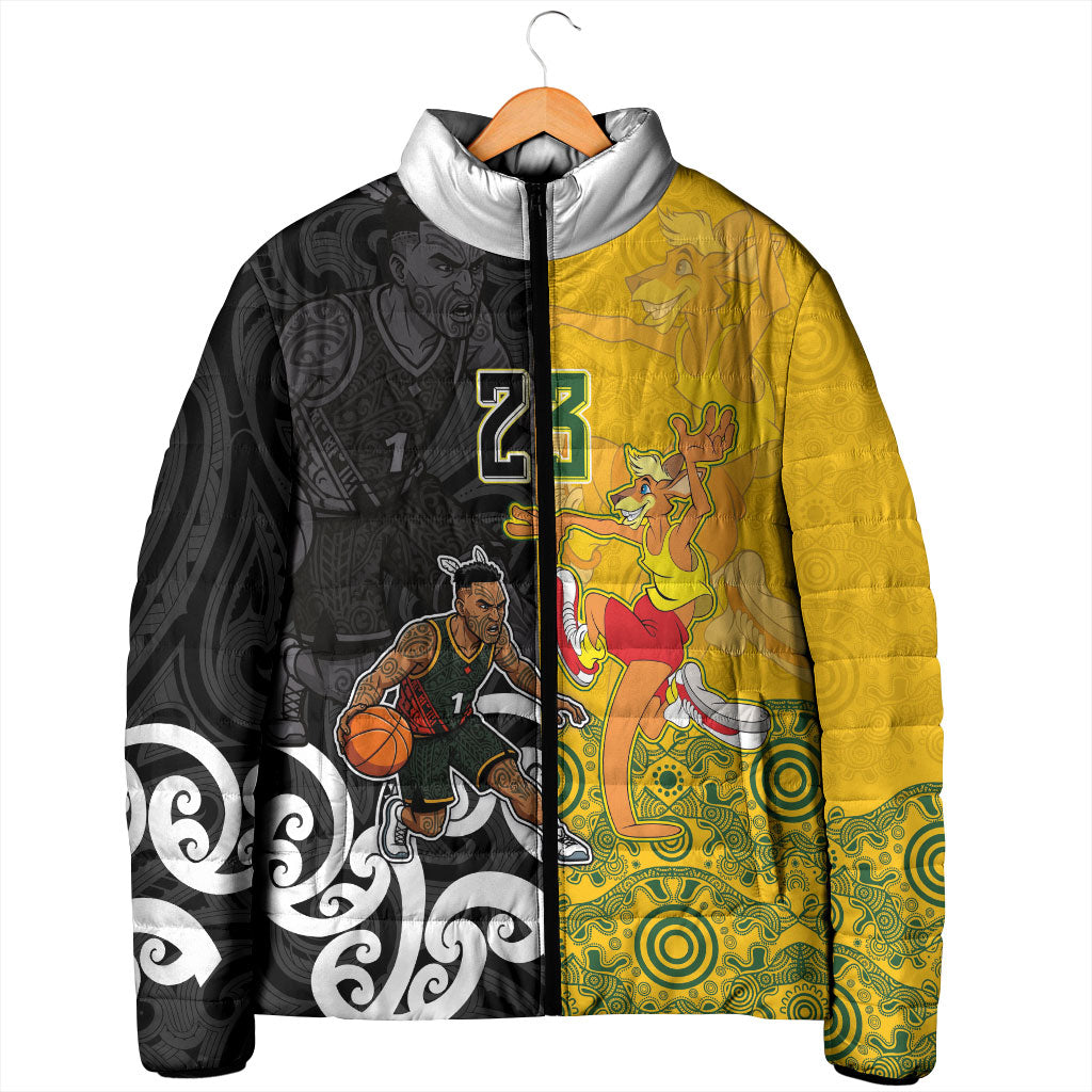 Aotearoa New Zealand And Australia Basketball Custom Padded Jacket Maori Tribal Tattoo And Aboriginal Dot Art Heritage LT03 - Polynesian Pride