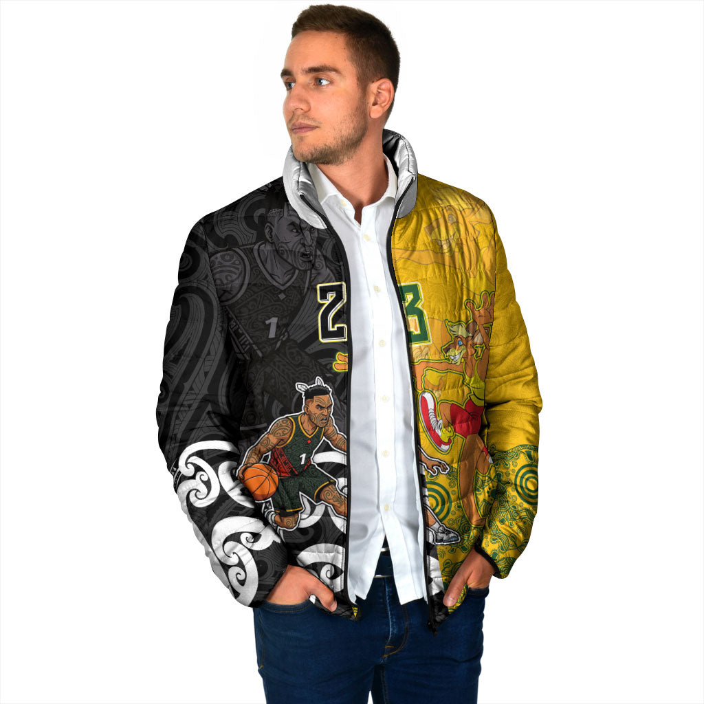 Aotearoa New Zealand And Australia Basketball Custom Padded Jacket Maori Tribal Tattoo And Aboriginal Dot Art Heritage LT03 - Polynesian Pride