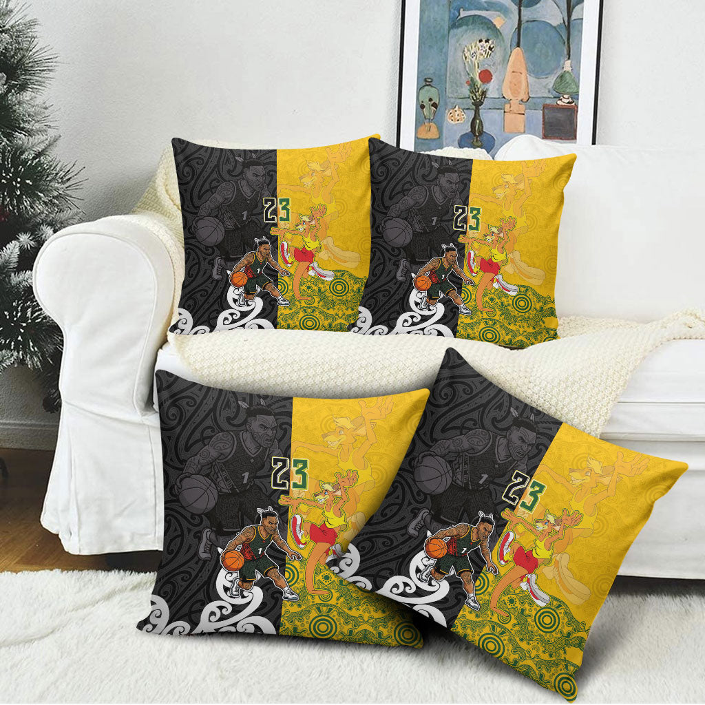 Aotearoa New Zealand And Australia Basketball Custom Pillow Cover Maori Tribal Tattoo And Aboriginal Dot Art Heritage