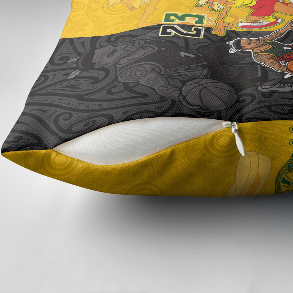 Aotearoa New Zealand And Australia Basketball Custom Pillow Cover Maori Tribal Tattoo And Aboriginal Dot Art Heritage