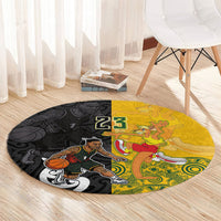 Aotearoa New Zealand And Australia Basketball Custom Round Carpet Maori Tribal Tattoo And Aboriginal Dot Art Heritage LT03 - Polynesian Pride