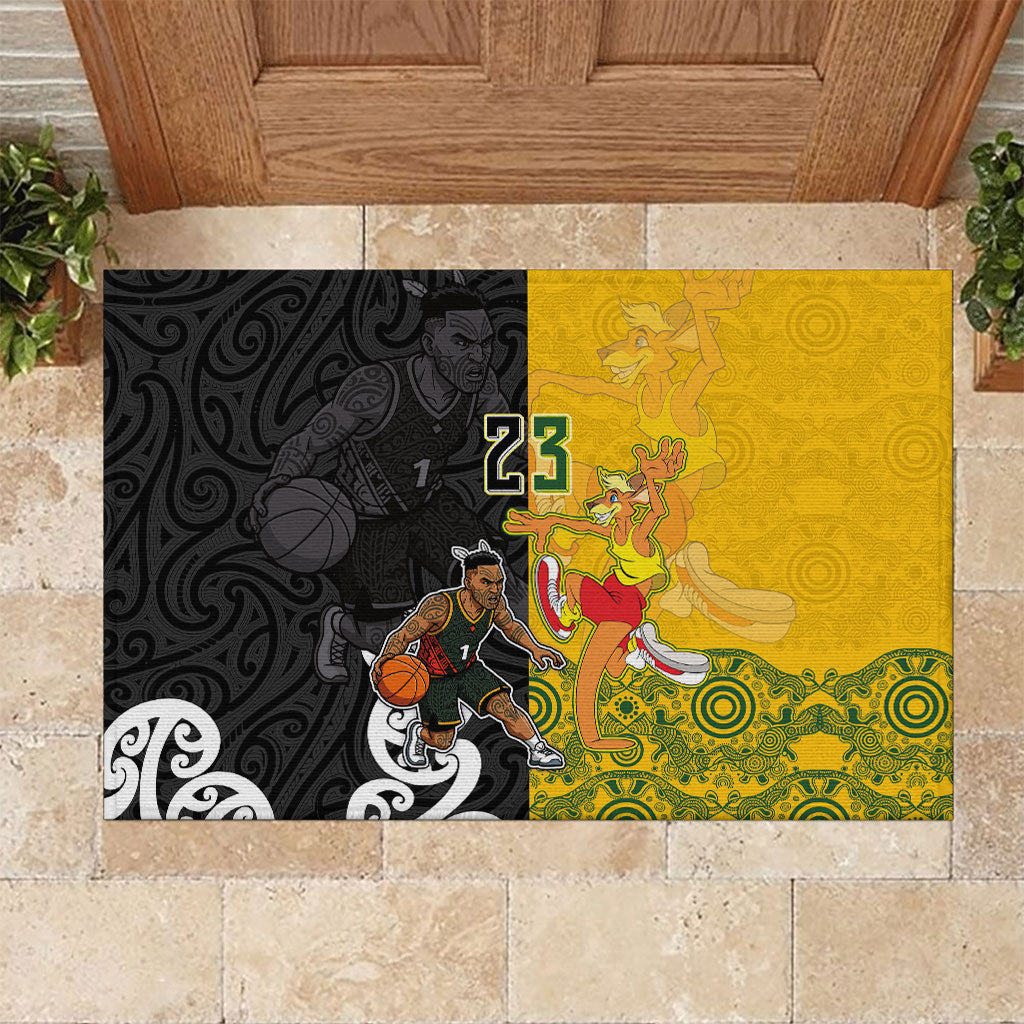 Aotearoa New Zealand And Australia Basketball Custom Rubber Doormat Maori Tribal Tattoo And Aboriginal Dot Art Heritage