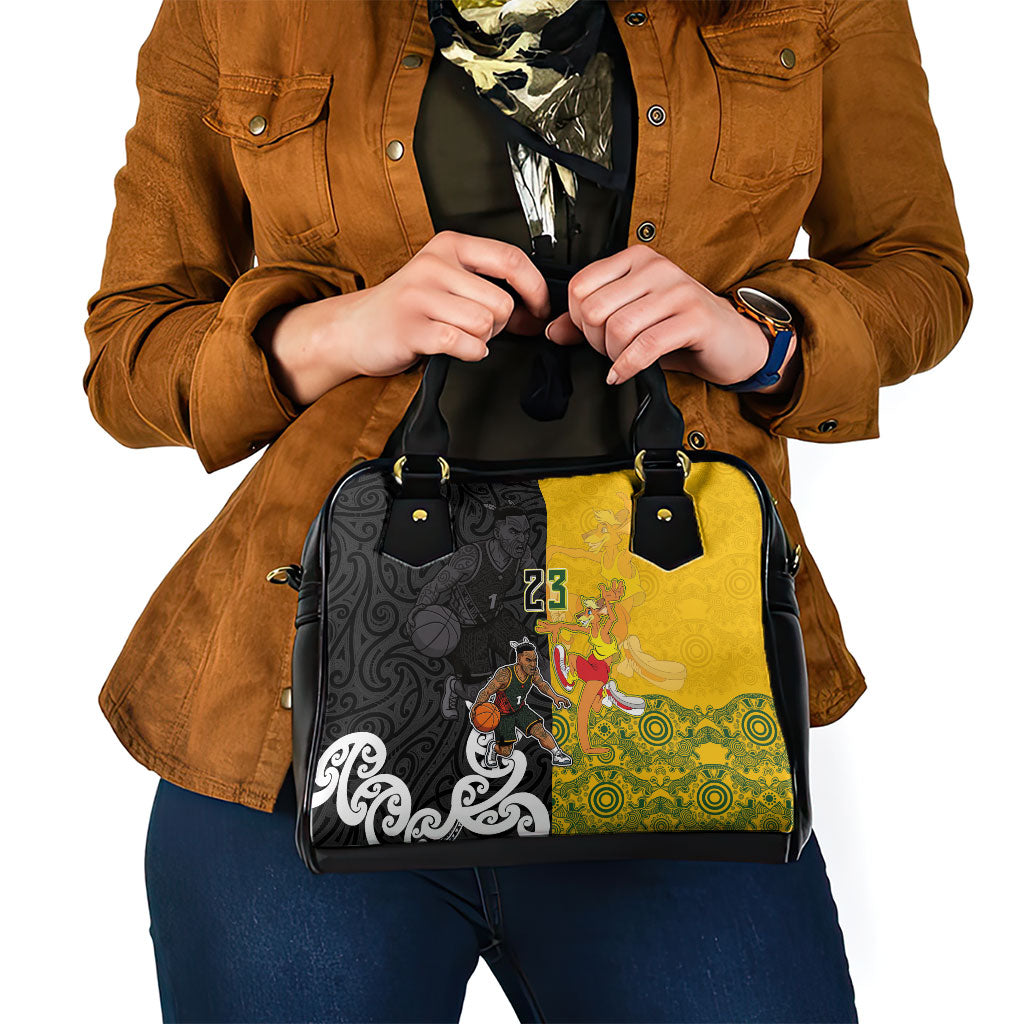 Aotearoa New Zealand And Australia Basketball Custom Shoulder Handbag Maori Tribal Tattoo And Aboriginal Dot Art Heritage LT03 - Polynesian Pride