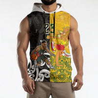 Aotearoa New Zealand And Australia Basketball Custom Sleeveless Hoodie Maori Tribal Tattoo And Aboriginal Dot Art Heritage LT03 - Polynesian Pride