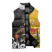 Aotearoa New Zealand And Australia Basketball Custom Sleeveless Puffer Jacket Maori Tribal Tattoo And Aboriginal Dot Art Heritage LT03 - Polynesian Pride