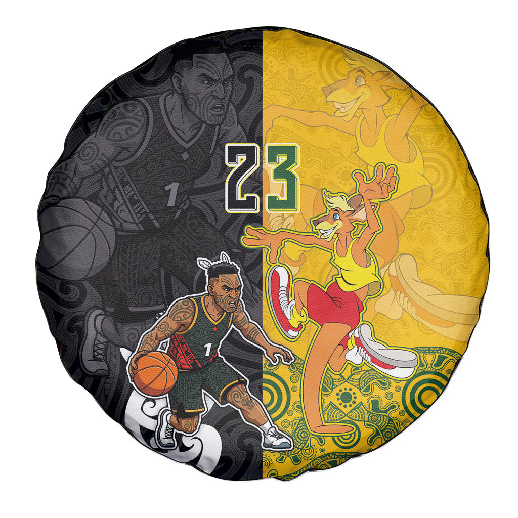 Aotearoa New Zealand And Australia Basketball Custom Spare Tire Cover Maori Tribal Tattoo And Aboriginal Dot Art Heritage LT03 - Polynesian Pride
