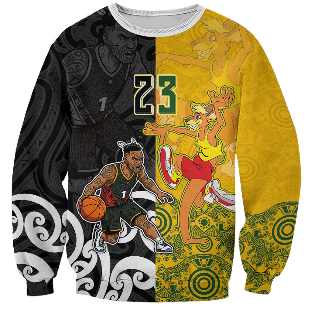 Aotearoa New Zealand And Australia Basketball Custom Sweatshirt Maori Tribal Tattoo And Aboriginal Dot Art Heritage