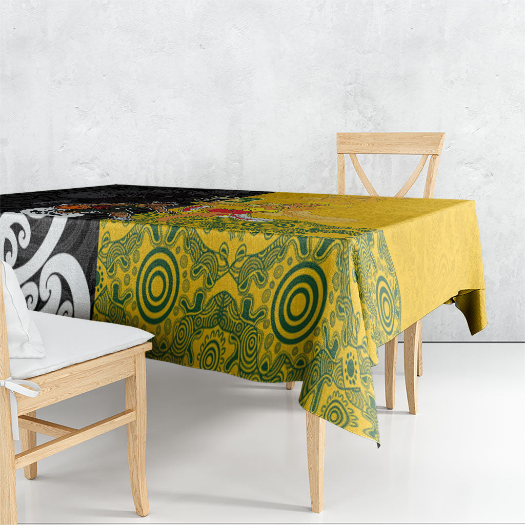 Aotearoa New Zealand And Australia Basketball Custom Tablecloth Maori Tribal Tattoo And Aboriginal Dot Art Heritage LT03 - Polynesian Pride