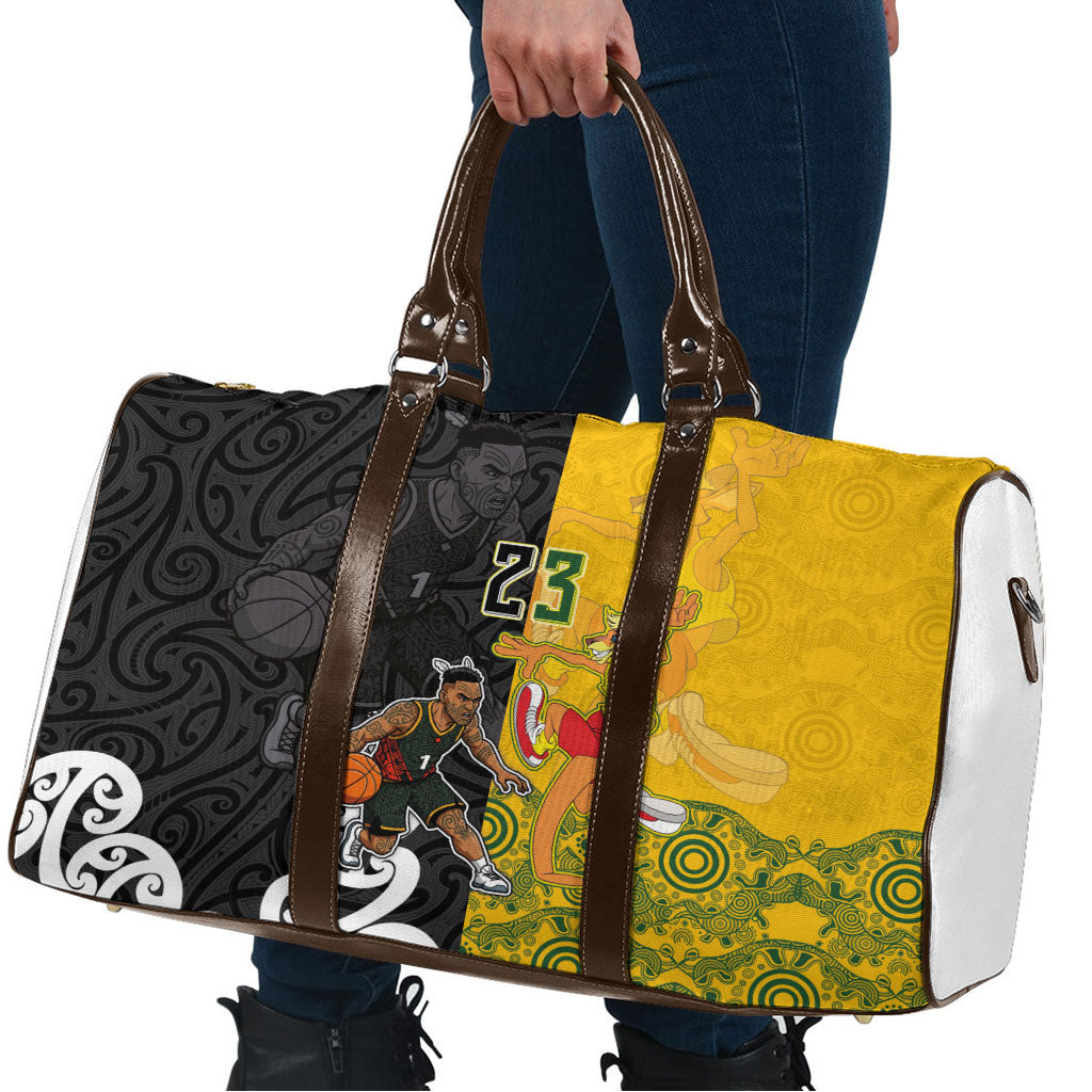 Aotearoa New Zealand And Australia Basketball Custom Travel Bag Maori Tribal Tattoo And Aboriginal Dot Art Heritage LT03 - Polynesian Pride