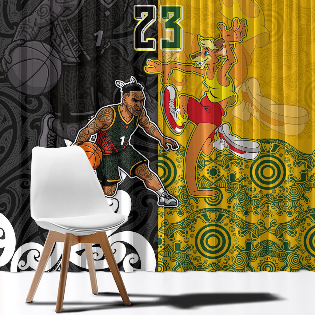 Aotearoa New Zealand And Australia Basketball Custom Window Curtain Maori Tribal Tattoo And Aboriginal Dot Art Heritage LT03 - Polynesian Pride