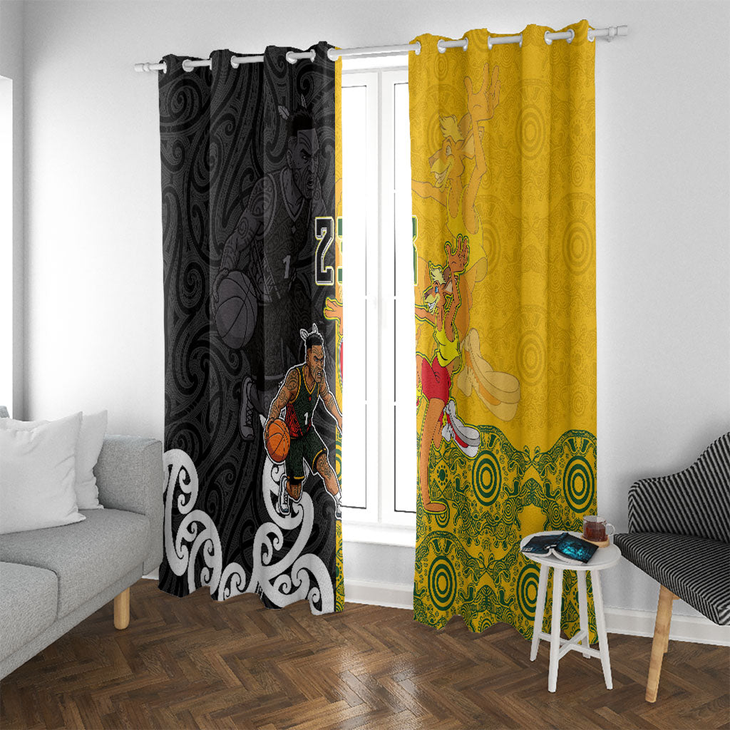 Aotearoa New Zealand And Australia Basketball Custom Window Curtain Maori Tribal Tattoo And Aboriginal Dot Art Heritage LT03 With Grommets Multicolor - Polynesian Pride