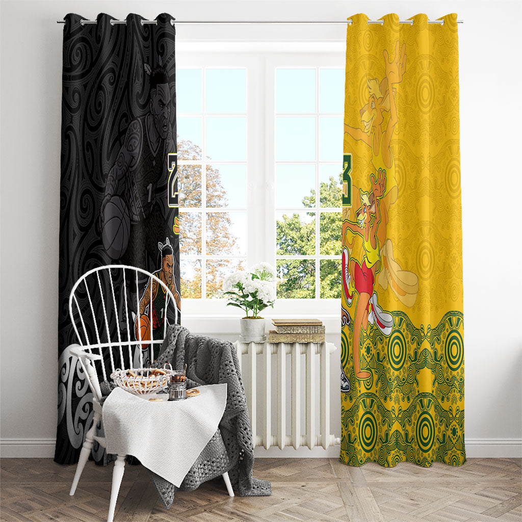 Aotearoa New Zealand And Australia Basketball Custom Window Curtain Maori Tribal Tattoo And Aboriginal Dot Art Heritage LT03 - Polynesian Pride