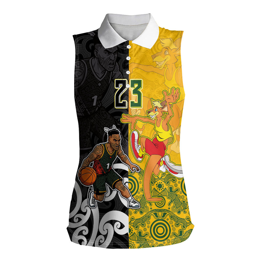 Aotearoa New Zealand And Australia Basketball Custom Women Sleeveless Polo Shirt Maori Tribal Tattoo And Aboriginal Dot Art Heritage