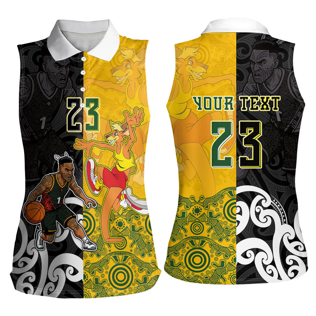 Aotearoa New Zealand And Australia Basketball Custom Women Sleeveless Polo Shirt Maori Tribal Tattoo And Aboriginal Dot Art Heritage LT03 - Polynesian Pride