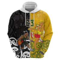 Aotearoa New Zealand And Australia Basketball Custom Zip Hoodie Maori Tribal Tattoo And Aboriginal Dot Art Heritage LT03 - Polynesian Pride