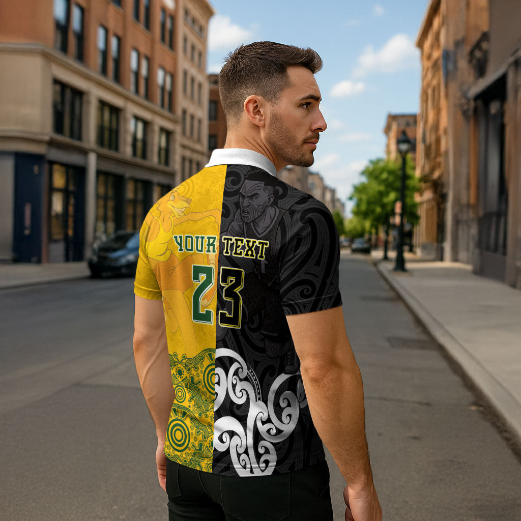 Aotearoa New Zealand And Australia Basketball Custom Zipper Polo Shirt Maori Tribal Tattoo And Aboriginal Dot Art Heritage LT03 - Polynesian Pride