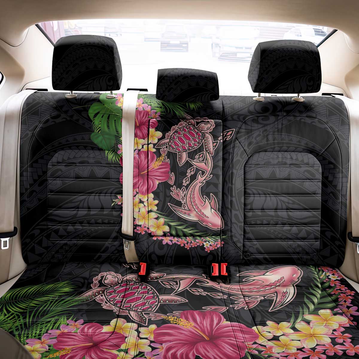 Hawaiian Tropical Plants Turtle and Shark Back Car Seat Cover Polynesian Art Tattoo