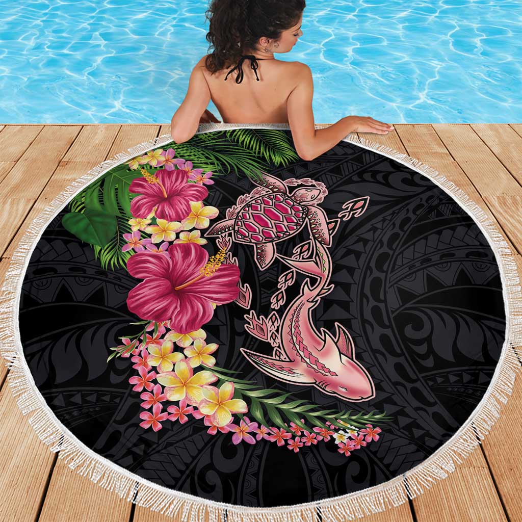 Hawaiian Tropical Plants Turtle and Shark Beach Blanket Polynesian Art Tattoo