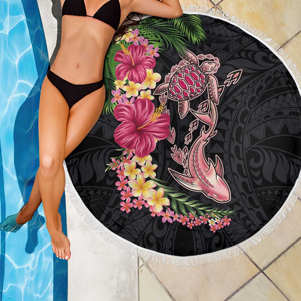 Hawaiian Tropical Plants Turtle and Shark Beach Blanket Polynesian Art Tattoo