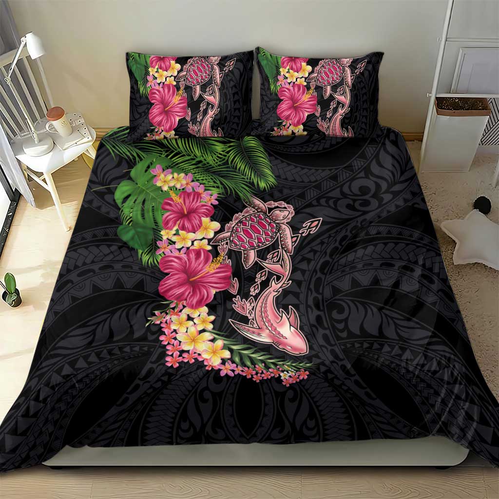 Hawaiian Tropical Plants Turtle and Shark Bedding Set Polynesian Art Tattoo