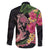 Hawaiian Tropical Plants Turtle and Shark Family Matching Long Sleeve Bodycon Dress and Hawaiian Shirt Polynesian Art Tattoo