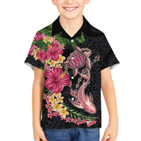 Hawaiian Tropical Plants Turtle and Shark Family Matching Long Sleeve Bodycon Dress and Hawaiian Shirt Polynesian Art Tattoo LT03 Son's Shirt Black - Polynesian Pride