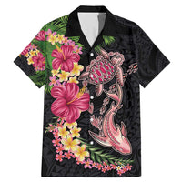 Hawaiian Tropical Plants Turtle and Shark Family Matching Mermaid Dress and Hawaiian Shirt Polynesian Art Tattoo LT03 Dad's Shirt - Short Sleeve Black - Polynesian Pride